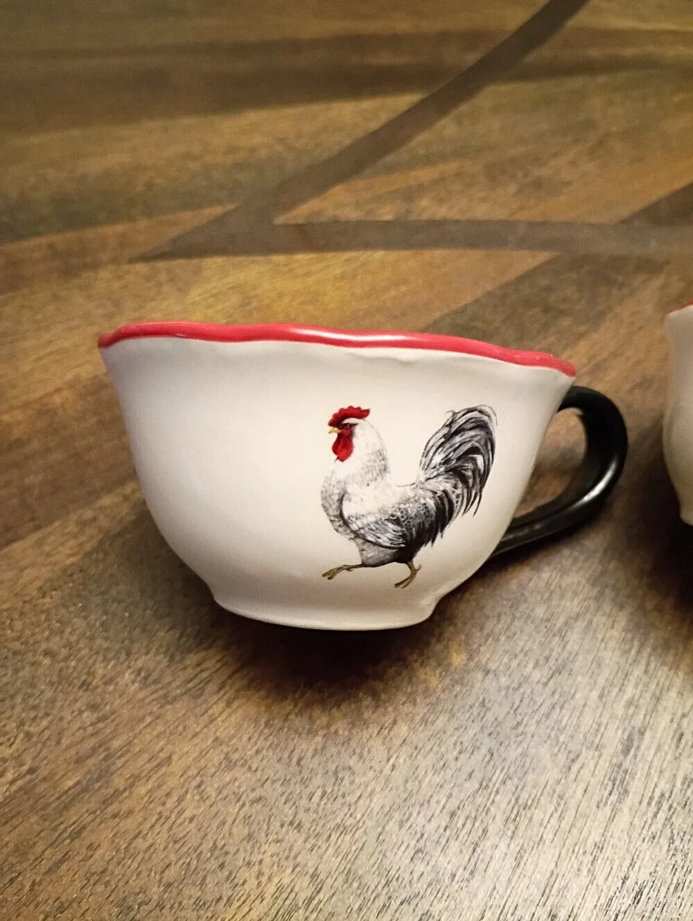 Cracker Barrel Rooster Ceramic Measuring Cup Set Farmhouse Kitchen 1/2 & 1/4 Cup